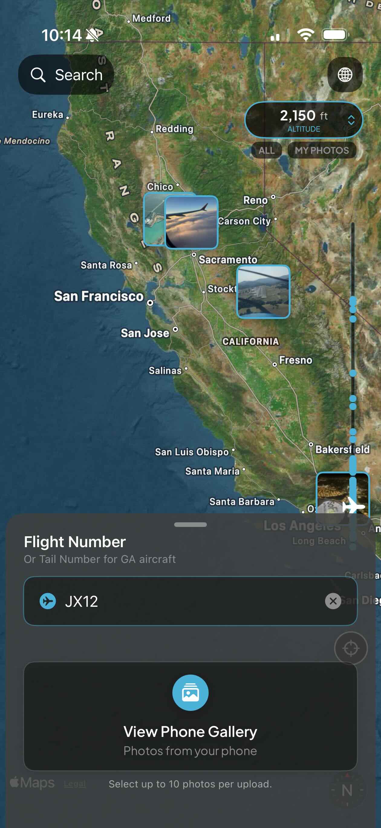 Enter flight number and pick photos