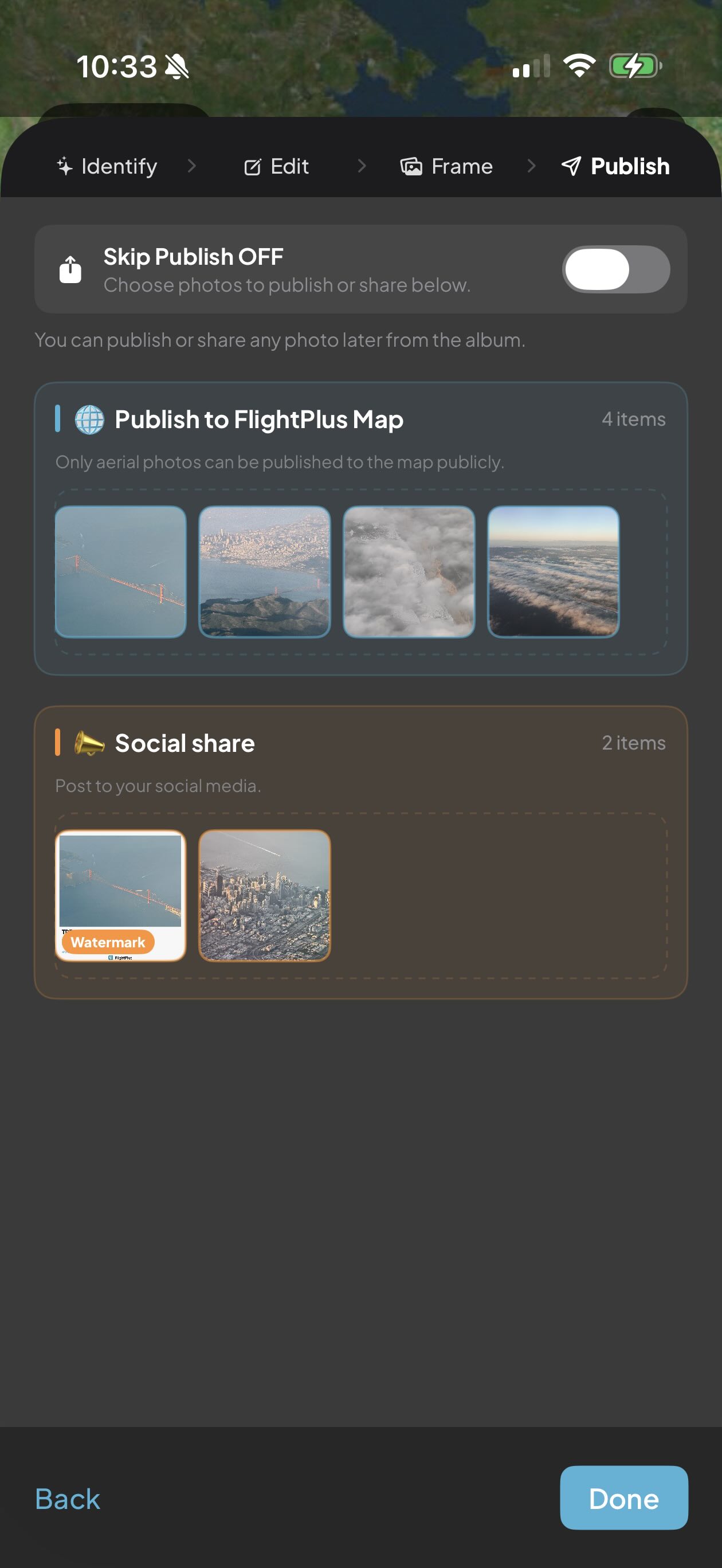 Publish to map or share to social